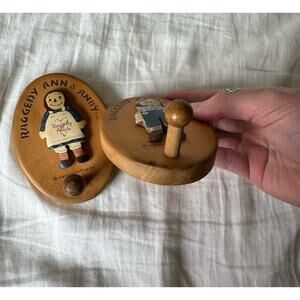 1994 Raggedy Ann & Andy Wood Wall Hooks Coat Rack Nursery Decor Set Nostalgia